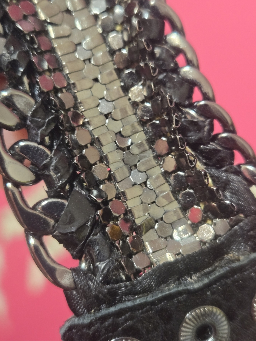 Vintage Henri Bendel Black Chain-Link & Crystals Wrap Leather Bracelet GUC - Picture 8 of 13